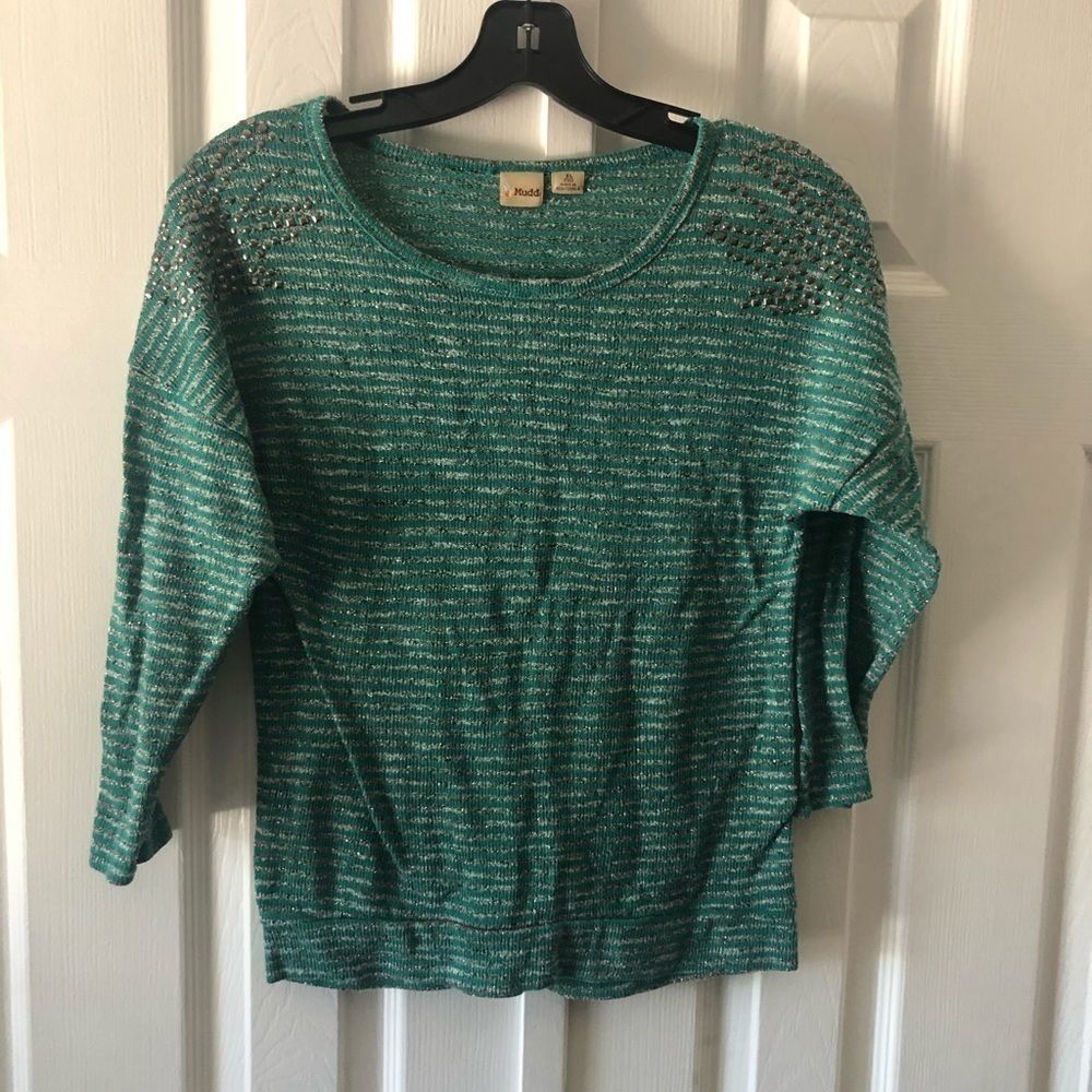 6/$20 Mudd green & glittery grey striped sweaterXL